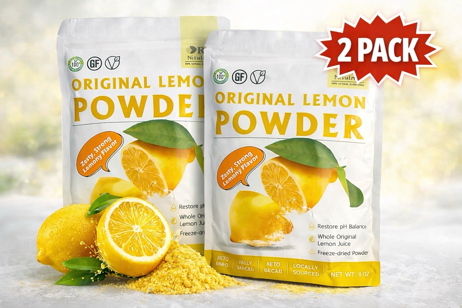 Original Lemon Powder 8oz 2 Pack | Gluten Free Vegan Non GMO Keto gallery