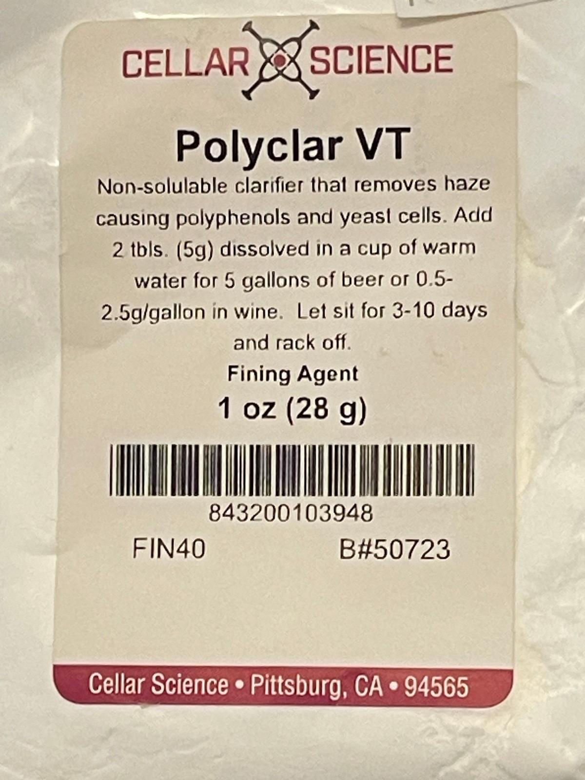 Polyclar VT Fining Agent Clarifier by Cellar Science for Wine or Beer gallery