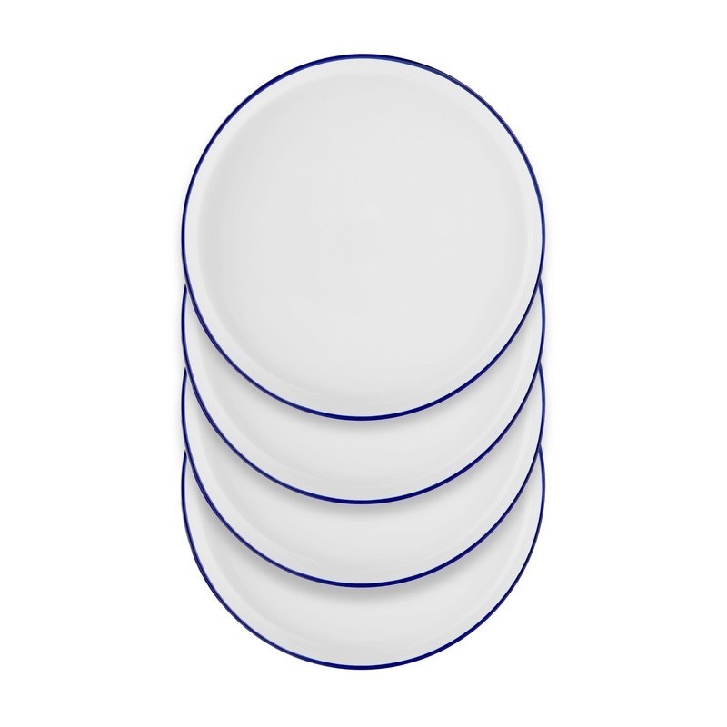 Stoneware Dinner Plate Microwave Dishwasher Safe Elegant Blue Rim 4 Pack gallery