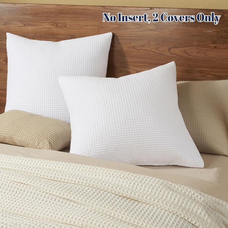 100% Cotton Waffle Weave Throw Pillow Cover, 22" x 22", No Filling, 2 Pack El... gallery