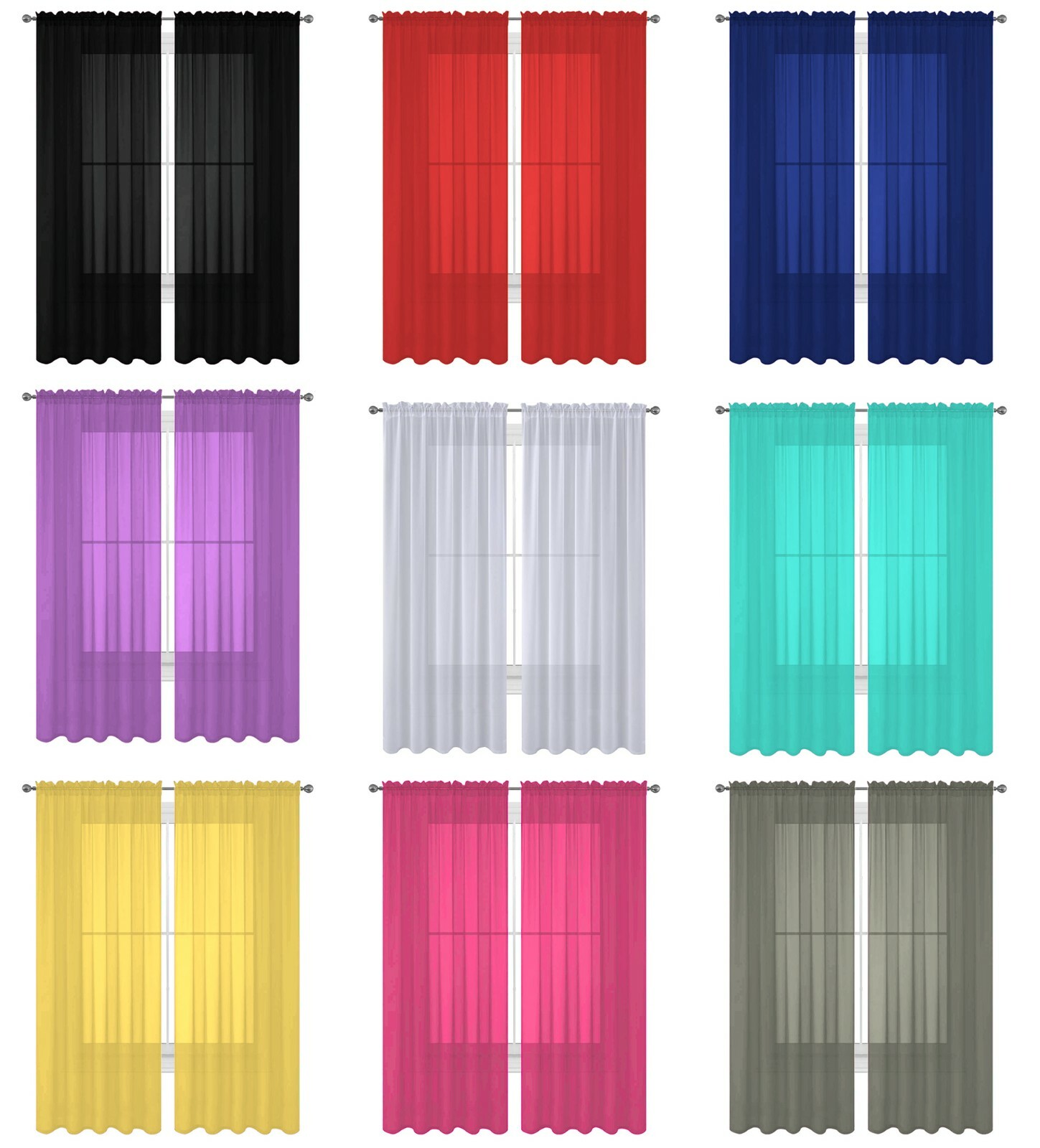 2 Pack Fully Stitched Sheer Window Curtain Panel Drapes 63" 84" 95" 108" 120"L gallery
