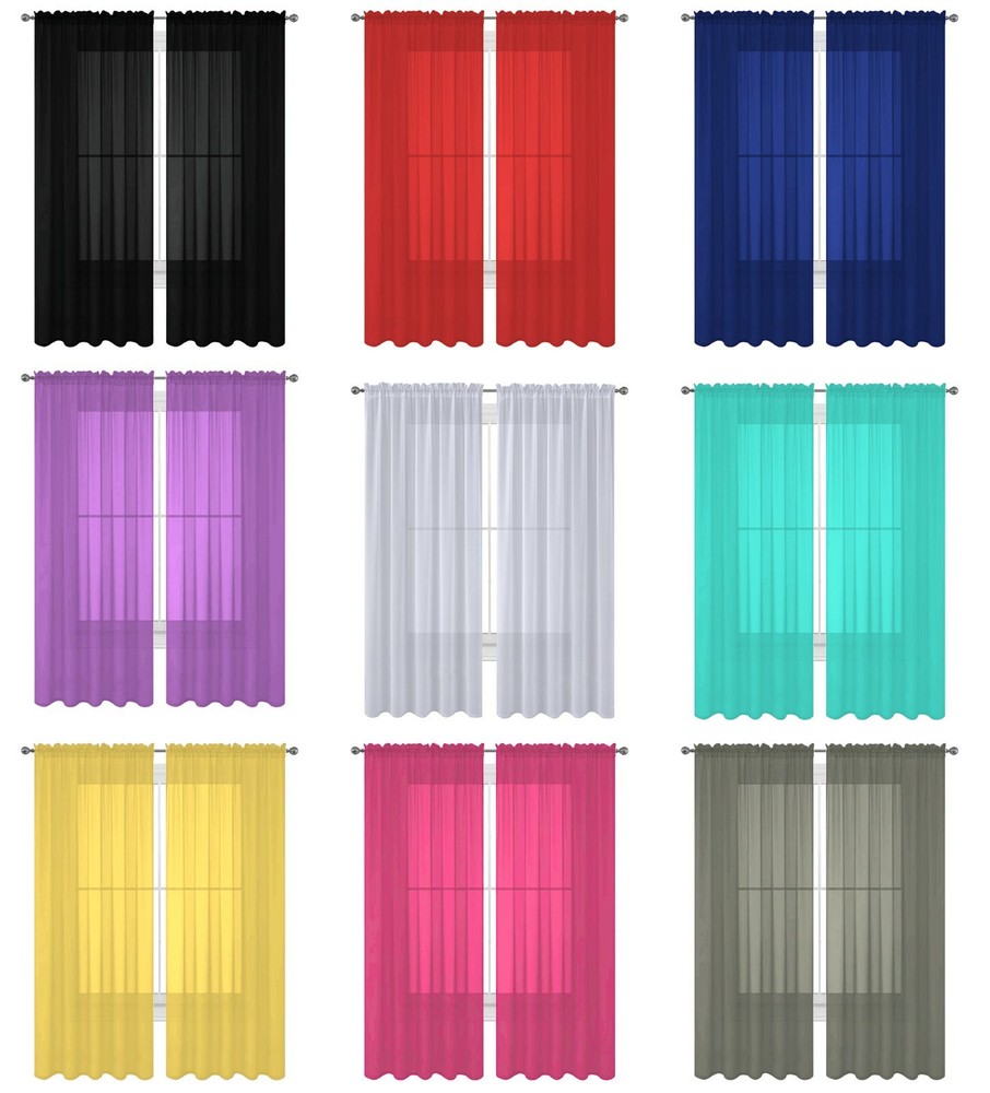 2 Pack Fully Stitched Sheer Window Curtain Panel Drapes 63" 84" 95" 108" 120"L