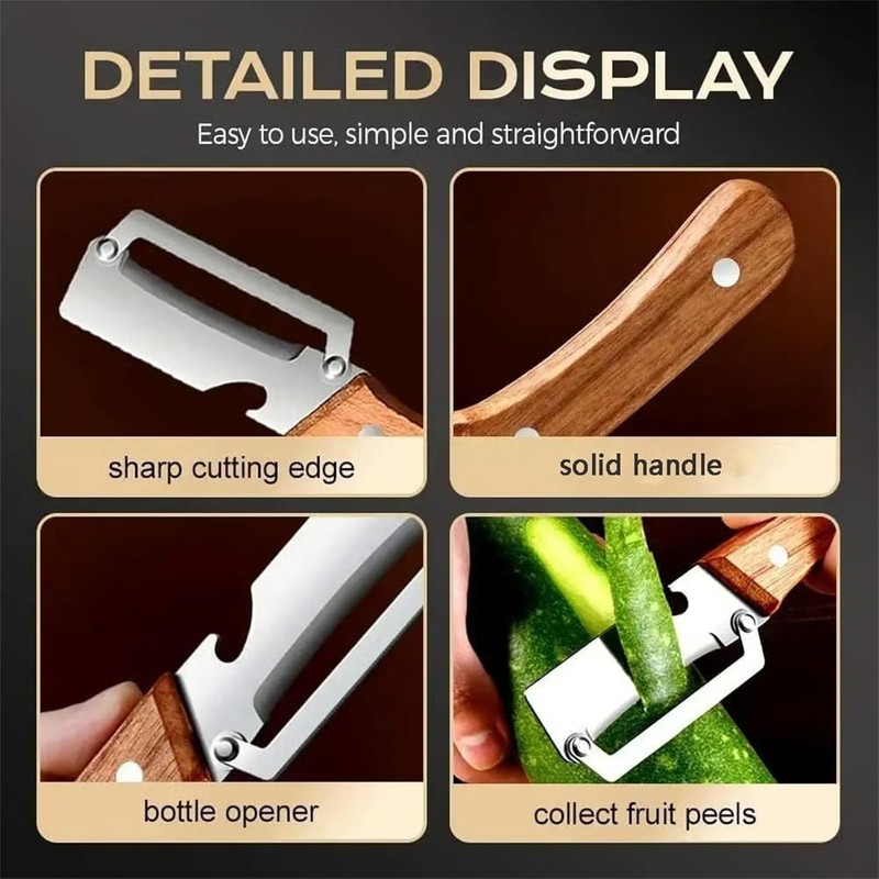 2 PCS 3-in-1 Multi functional Bottle Opener Vegetable Peeler with Wooden Handle gallery