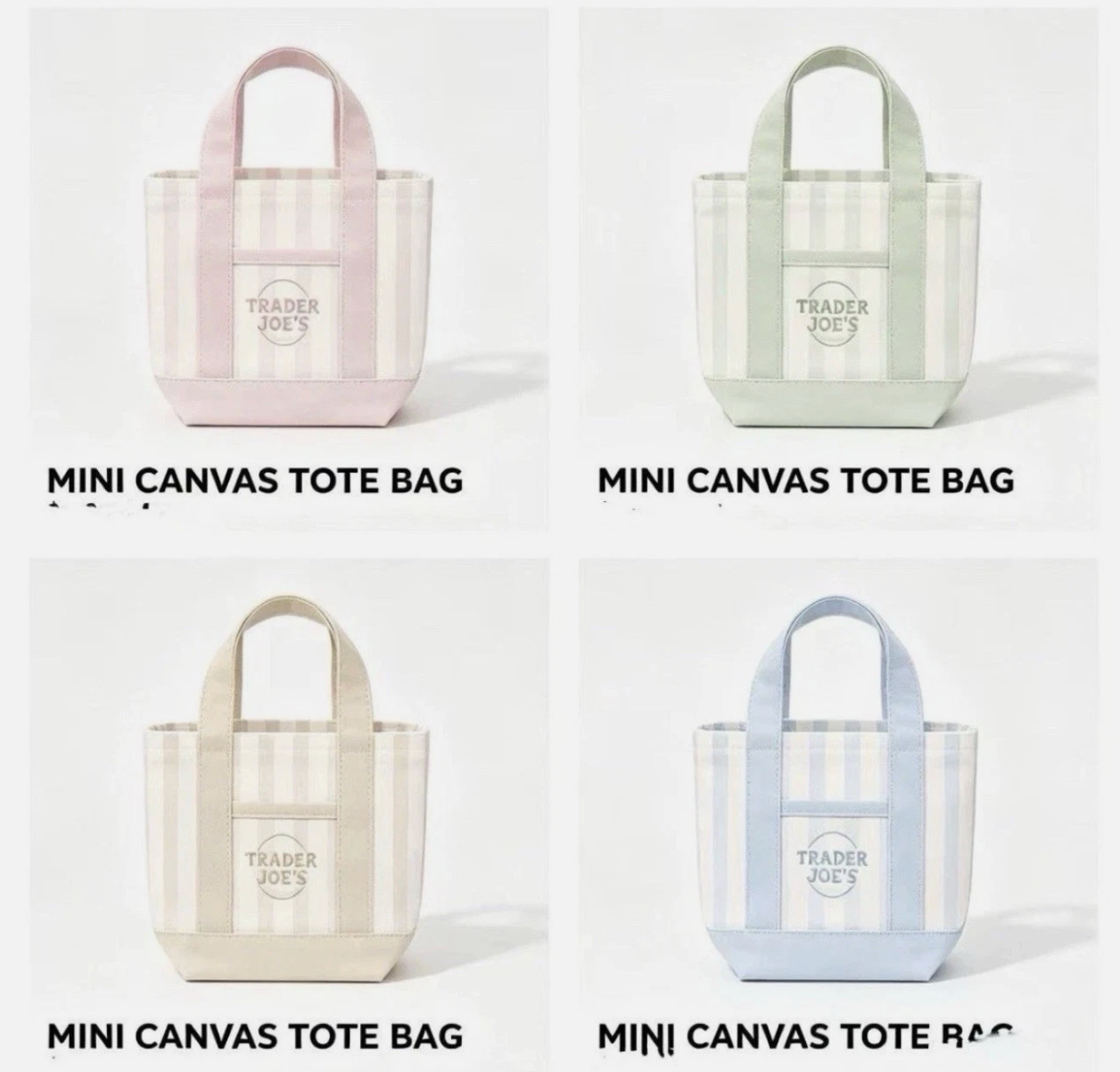 Trader Joe’s Mini Pastel Stripe Canvas Tote Bag Limited Edition Set Of 4 gallery