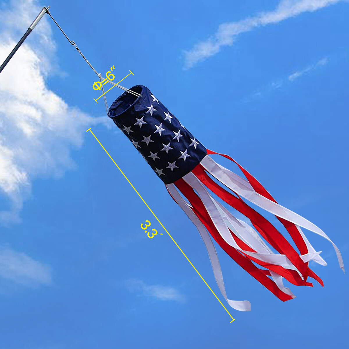 Anley 40 Inch American US Flag Windsock USA Patriotic Decorations Embroidered gallery