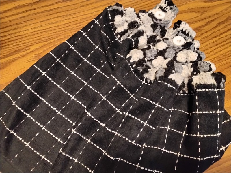 Black White 2 Hanging Kitchen Dish Towel Set Crochet Tops Handmade gallery