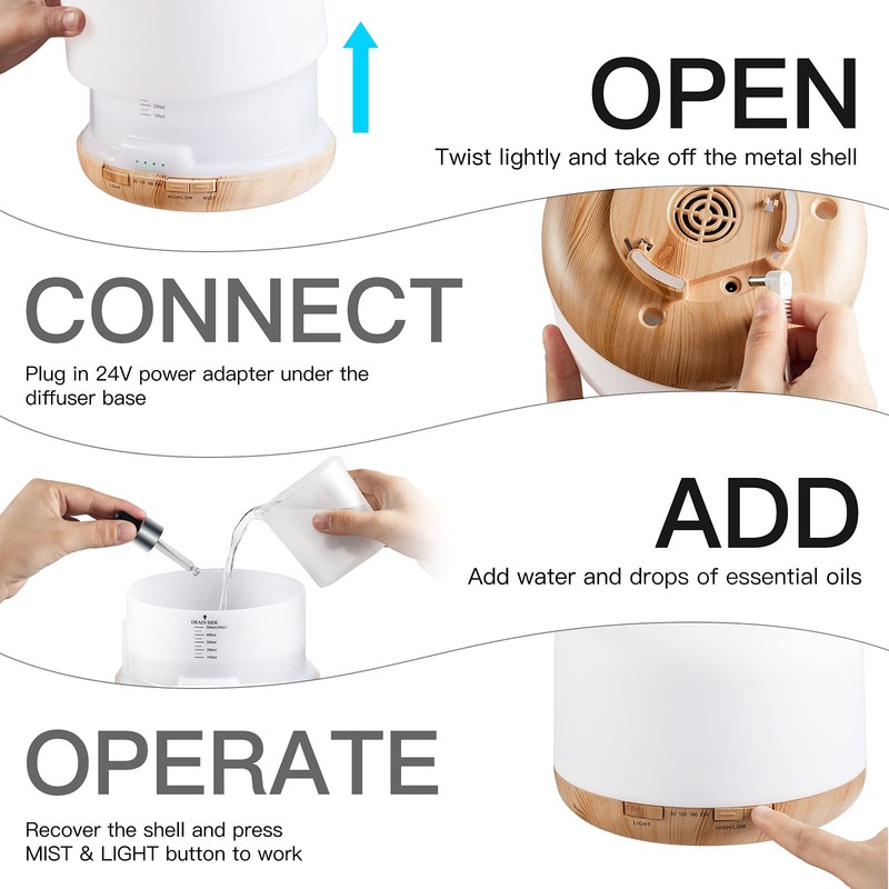 Essential Oil Diffuser 500ML Aromatherapy Diffuser Mist Humidifiers 7 Color LED gallery