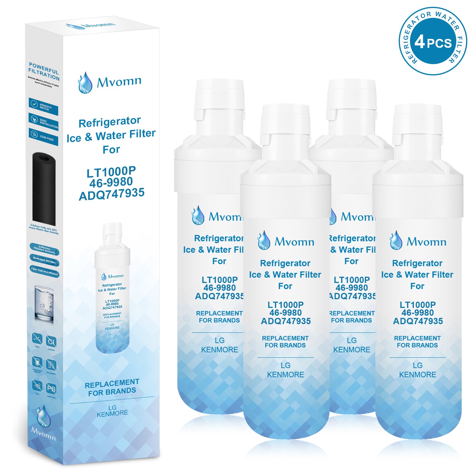 4 PACK Refresh Refrigerator Ice Water Filter For LG LT1000P ADQ747935 Brand New gallery
