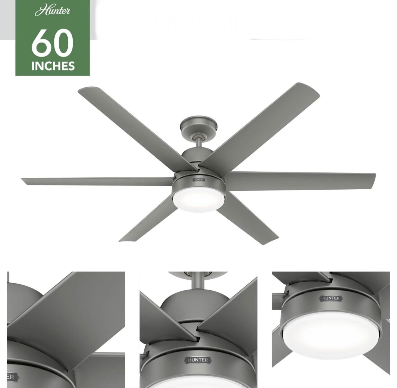 Hunter 60" Matte Silver 6 Blade Outdoor Wet Rated LED Wall Remote Ceiling Fan gallery