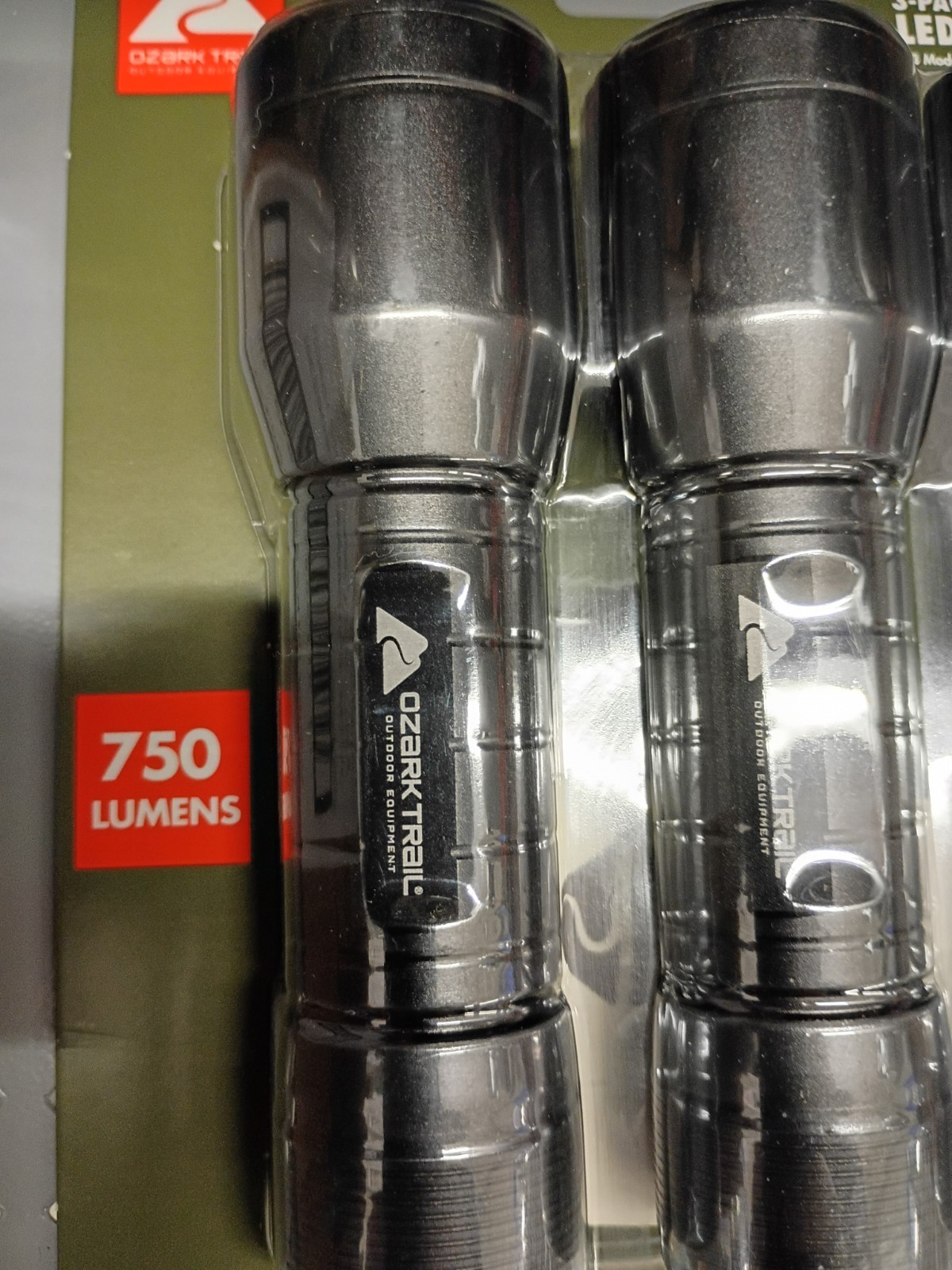 Ozark Trail 3-Pack LED Flashlights 750 Lumens Waterproof Aluminum, w/ batteries! gallery