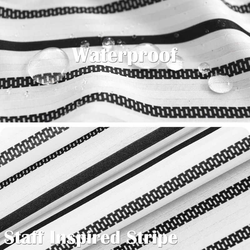 Hookless Shower Curtain Black and White Striped Waterproof Fabric Shower Curtain gallery