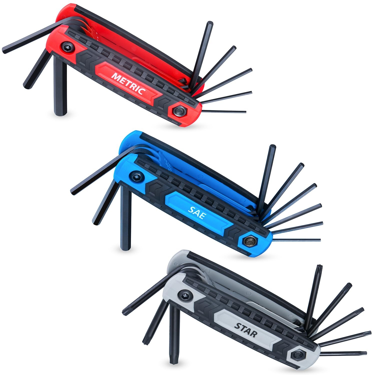 3 Pack 25-Piece Folding Hex Key Set, Metric, SAE, Star T9-T40, Cr-V Tool gallery