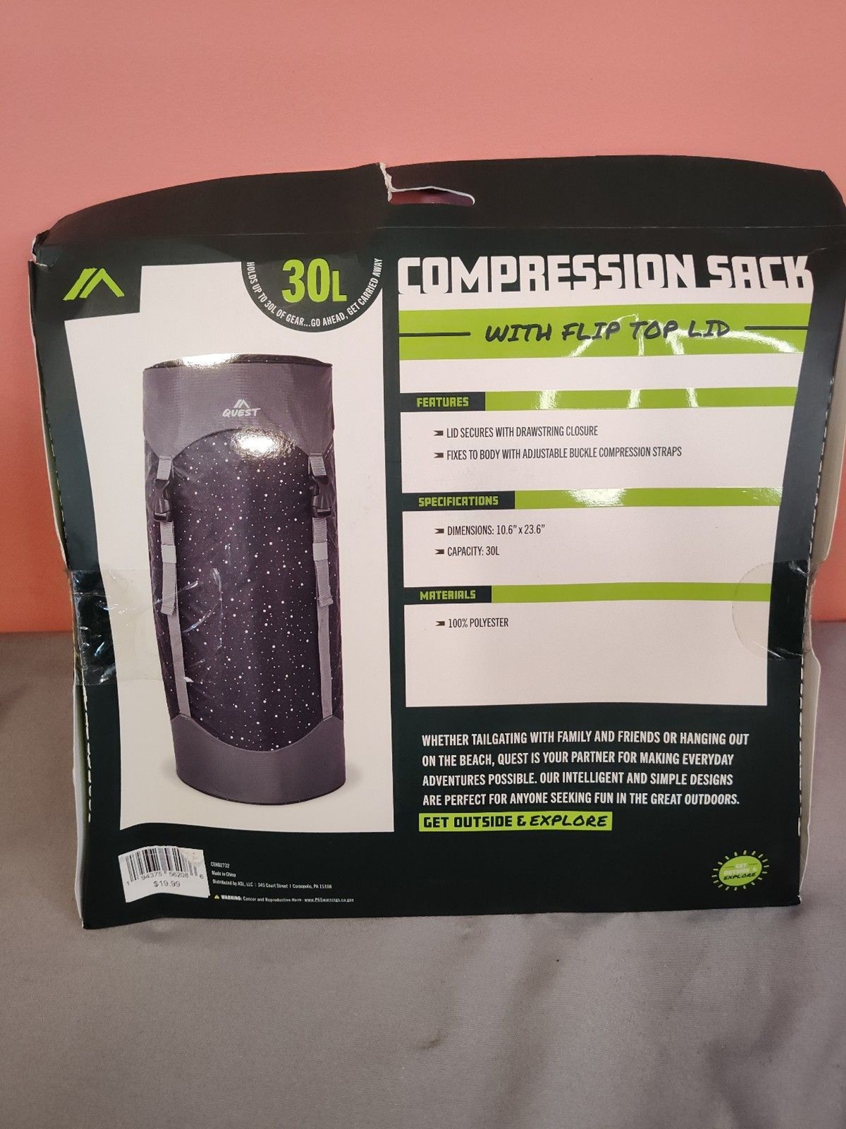 Quest Compression Pack Flip Top Lid 30L Black Gray 3