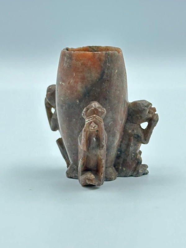 Vintage Soapstone 3 Wise Monkeys Toothpick Holder Carved See Hear Speak gallery