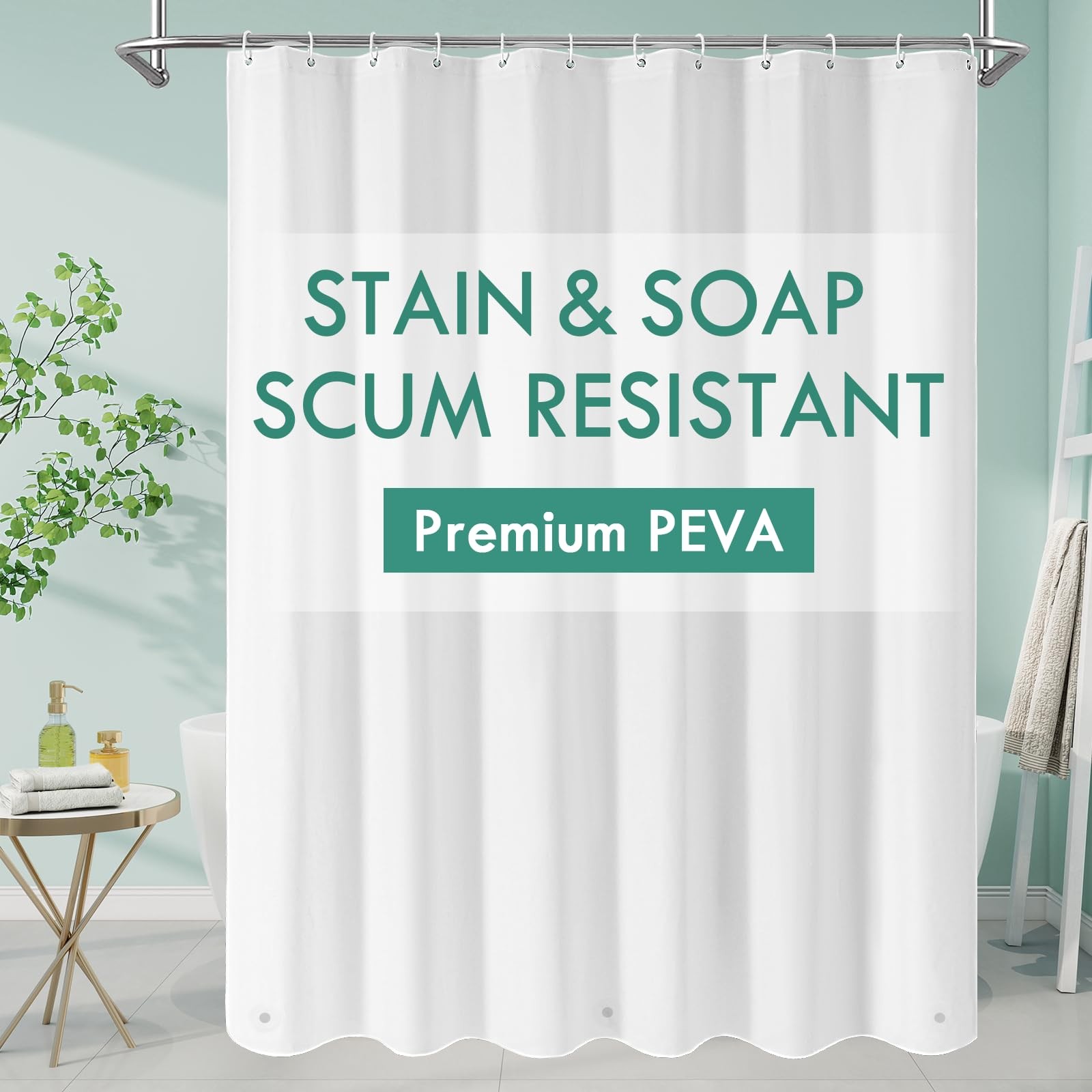 Shower Curtain Liner White Peva Simple Plastic for Bathroom gallery