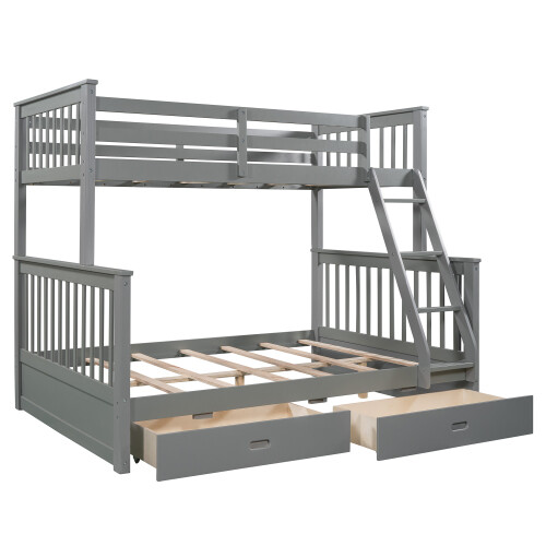 Twin Over Full Bunk Bed W/ Storage Drawers Wood Platform Beds Bedroom Furniture gallery