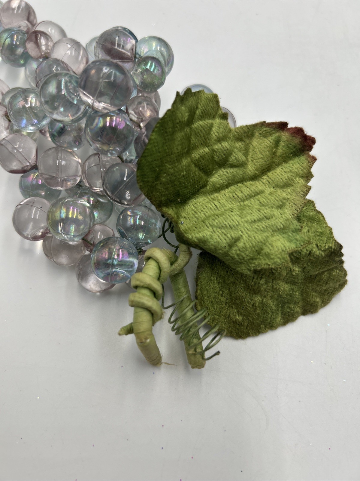 Grape Cluster Clear Acrylic With Velveteen Leaves Lot of 2 — 7” Each gallery