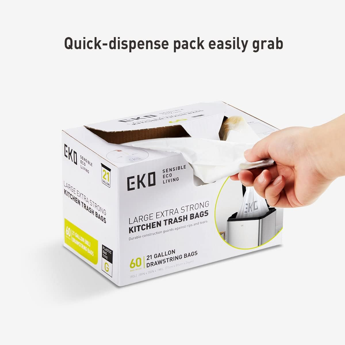 21 Gallon / 50-90 Liter, 60 Count Drawstring Trash Bags, Extra-Strong Unscented gallery