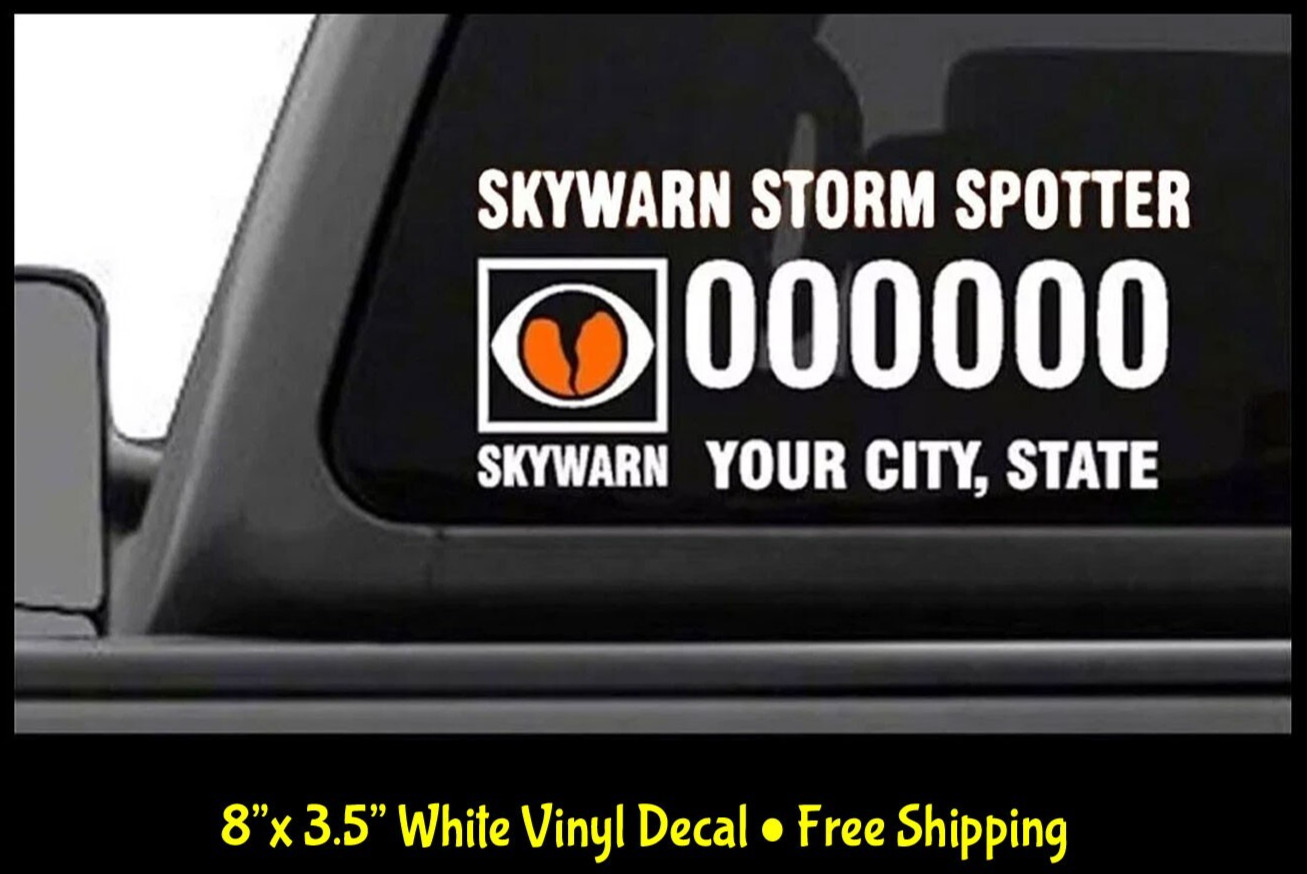 Custom Ham Radio Skywarn Storm Chaser Call Sign 8" x 3.5" White Vinyl Decal gallery