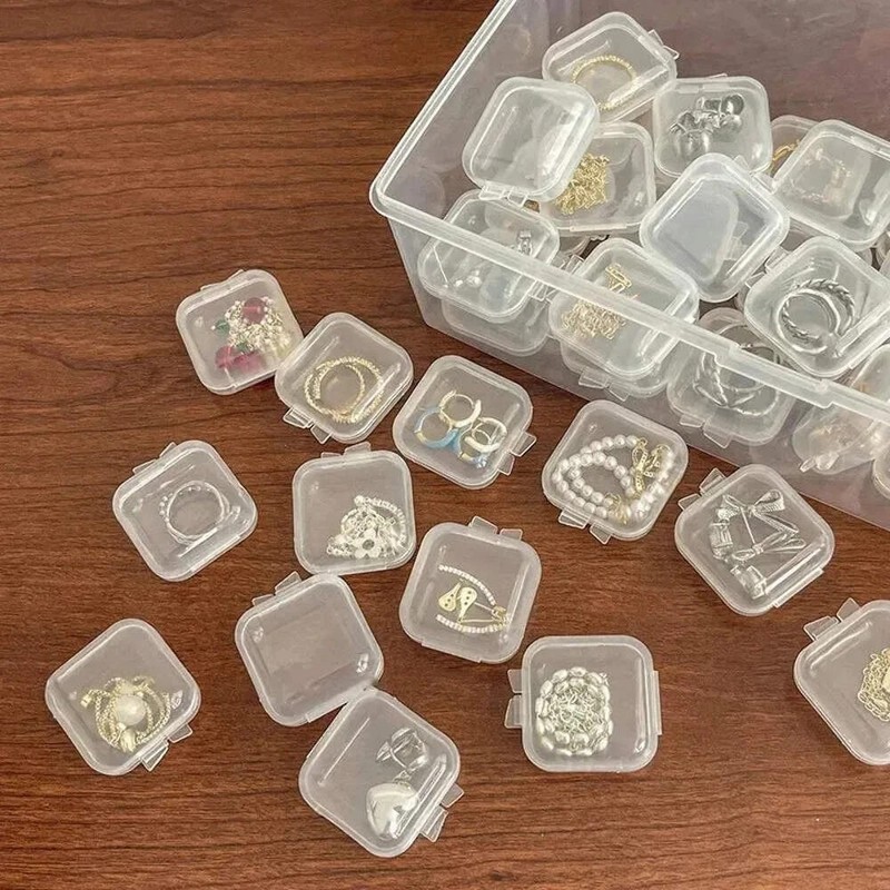 Mini Plastic Jewelry Storage Box Square Transparent Flip Portable Pill Case Case gallery