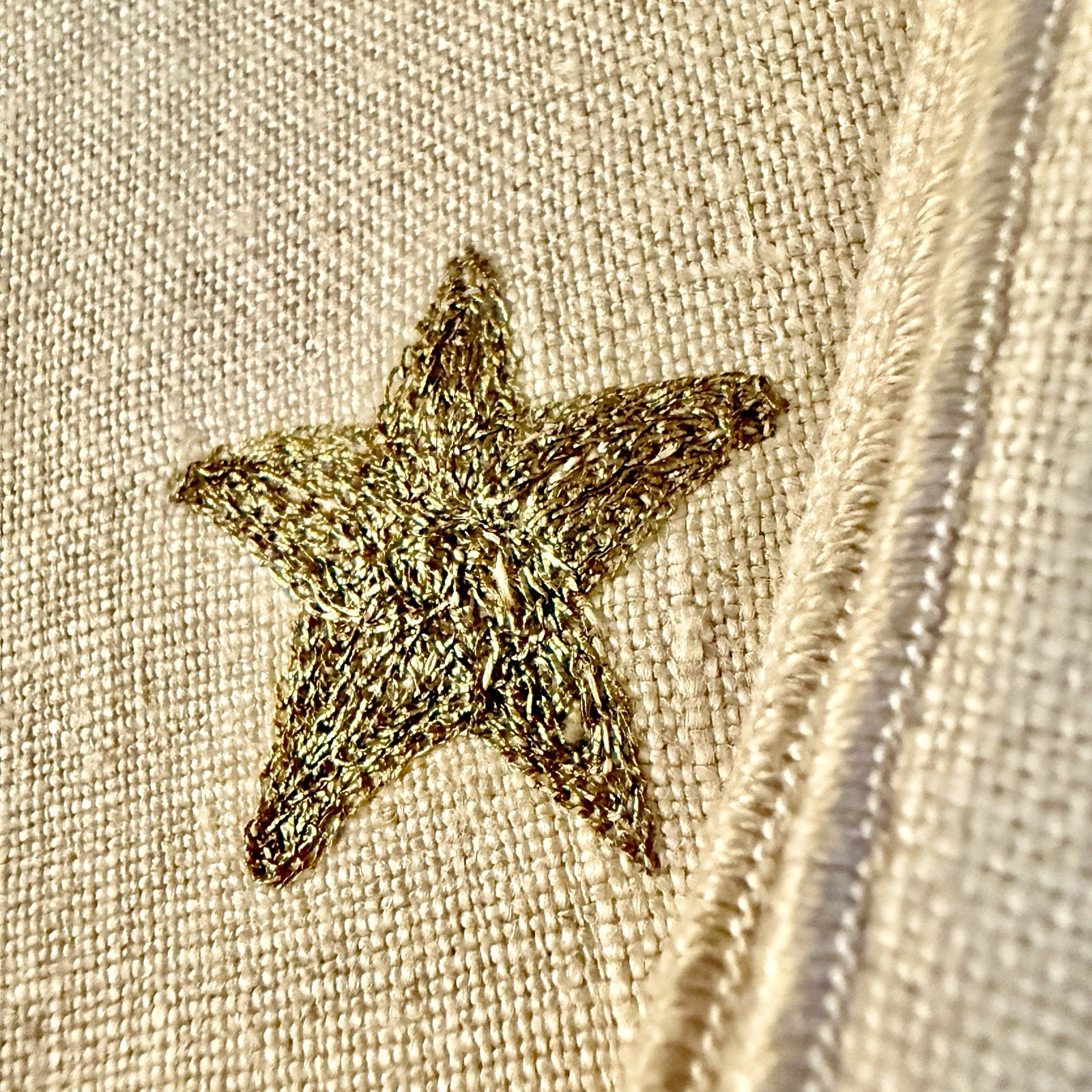 Vintage Gold Star Hand Embroidered Flax/Linen Dinner Napkins, Set Of 8, 16”x16” gallery
