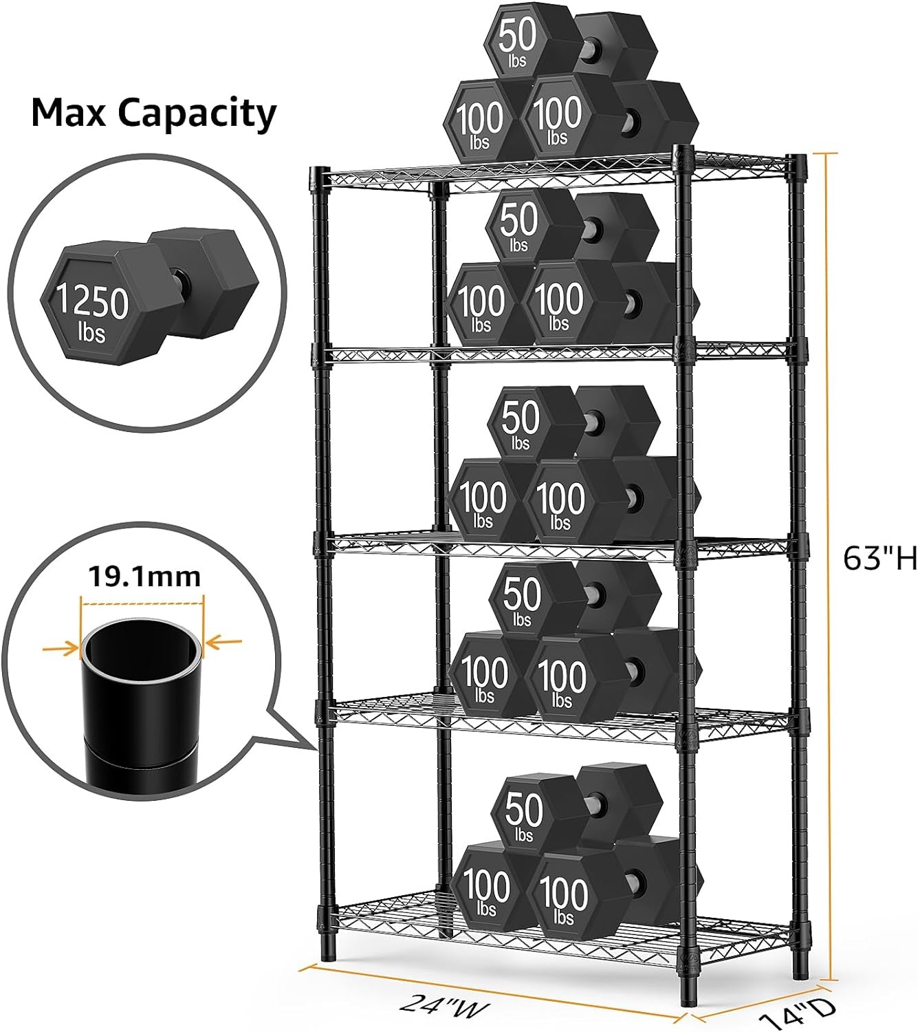 Heavy Duty 5 Tier Adjustable Metal Wire Shelves Storage Kitchen Garage Rack 63" gallery