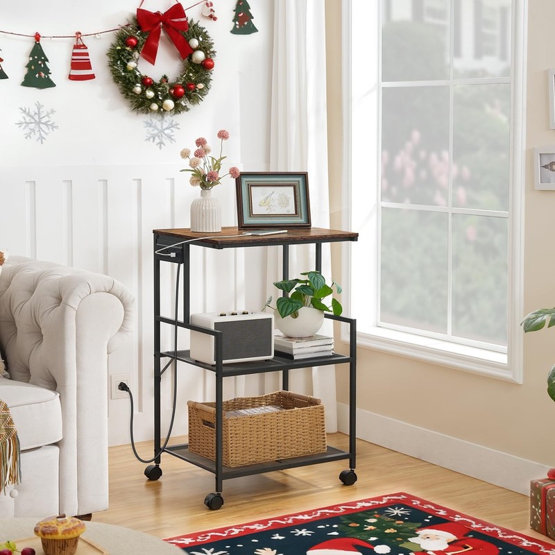 Mobile Printer Stand, 3-Tier Industrial Printer Cart with Power Outlets and 2... gallery