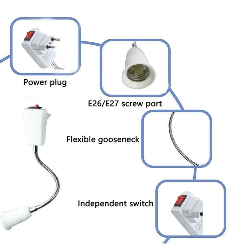 E26 E27 LED Light Bulb Lamp Holder Flexible Extension Adapter Socket w/ Switch gallery