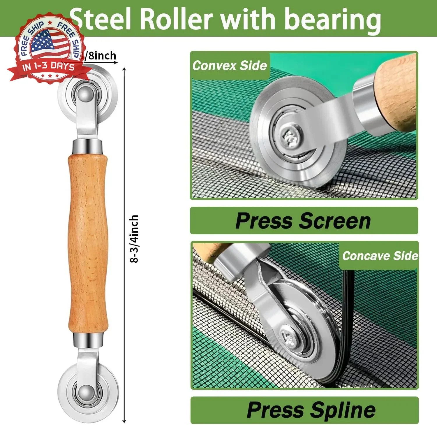 Screen Roller Tool 3in1 Repair Kit Steel Nylon Bearing Hook Heavy-Duty for Windo gallery