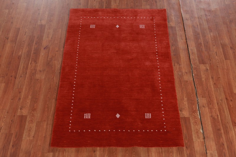 Rust/ Ivory Bordered Handmade Wool Gabbeh Indian Rug 3x5 ft. Foyer Carpet gallery