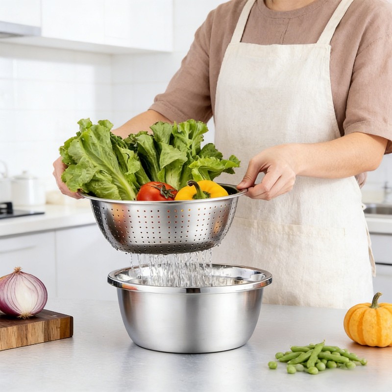 3Pack Multi-Functional Stainless Steel Shredding & Drainage Basin W/ Grating Lid gallery
