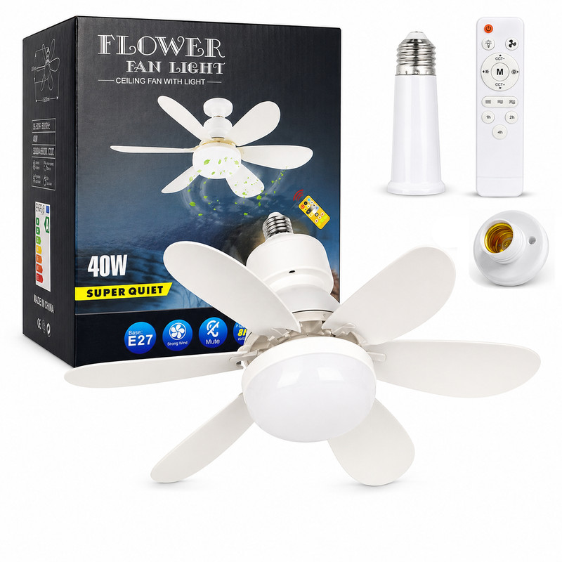 2-in-1 E27 Socket Fan Light with Remote Screw in Ceiling Fans LED Light Bulb Fan gallery