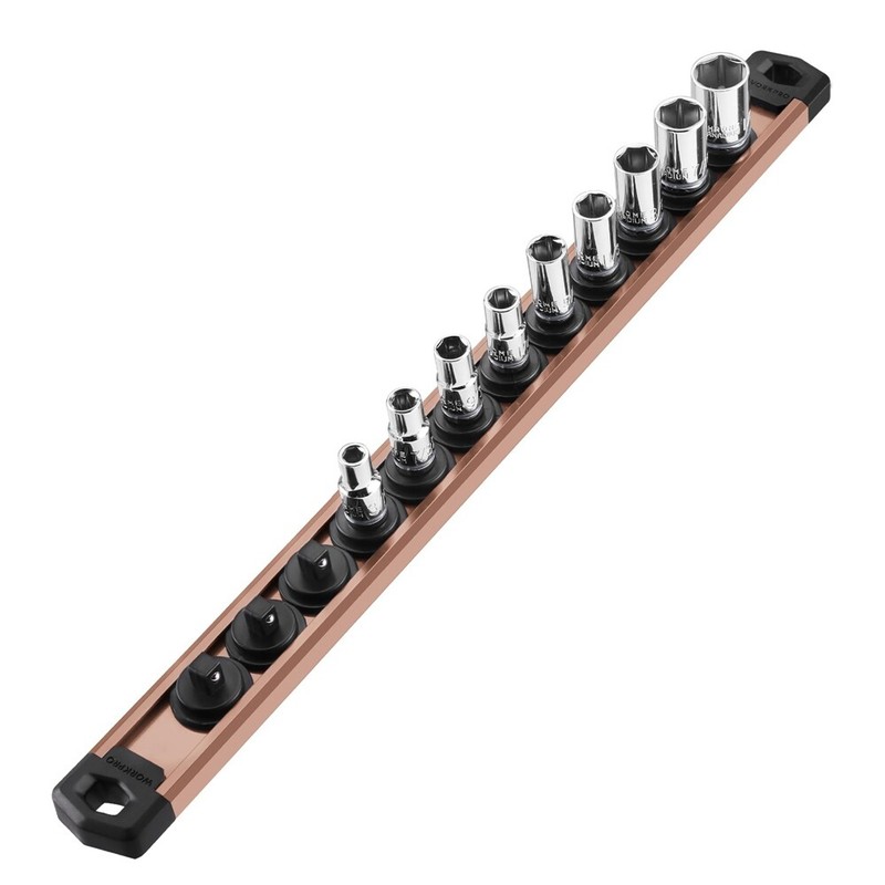 WORKPRO Magnetic Socket Organizer 1/4-Inch Drive Aluminum Alloy Socket Rail NEW gallery