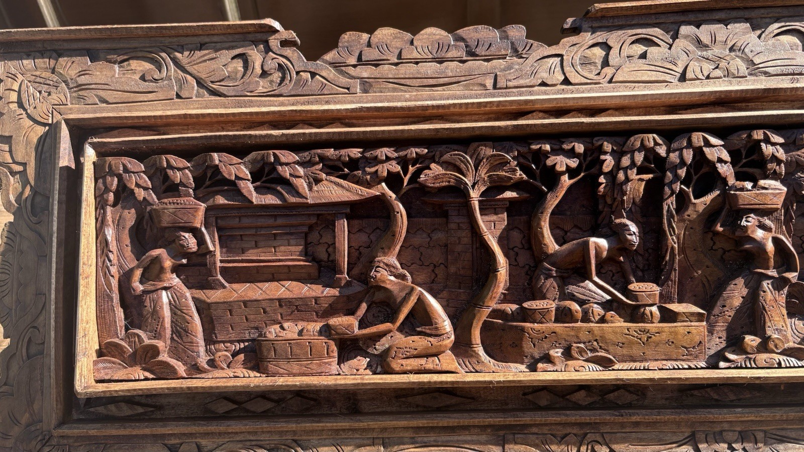 3D-Authentic 47”x16” Vintage Hand Carved Wooden Wall Hanging Sculpture Decor gallery