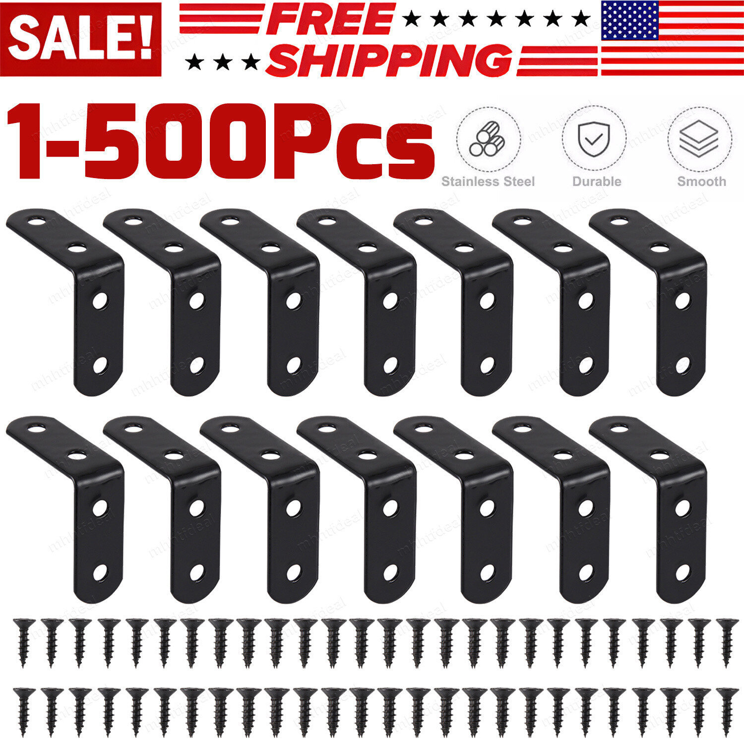 1.5" L-Shaped Bracket Corner Brace Stainless Steel Bracket Right Angle+Screw Lot gallery