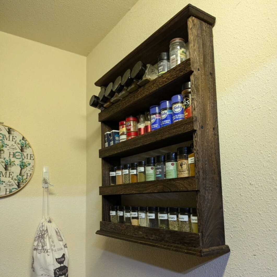 Rustic 4Tier Wooden Spice Rack Desktop Wall Hanging Shelf Holder Kitchen Cabinet gallery