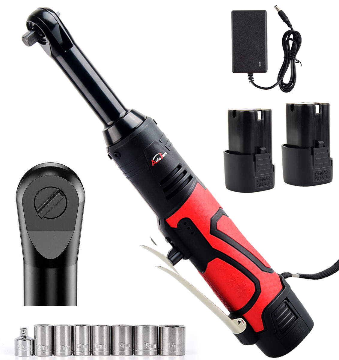 3/8" Electric Cordless Ratchet Right Angle Wrench Impact Power Tool + 2 Battery gallery