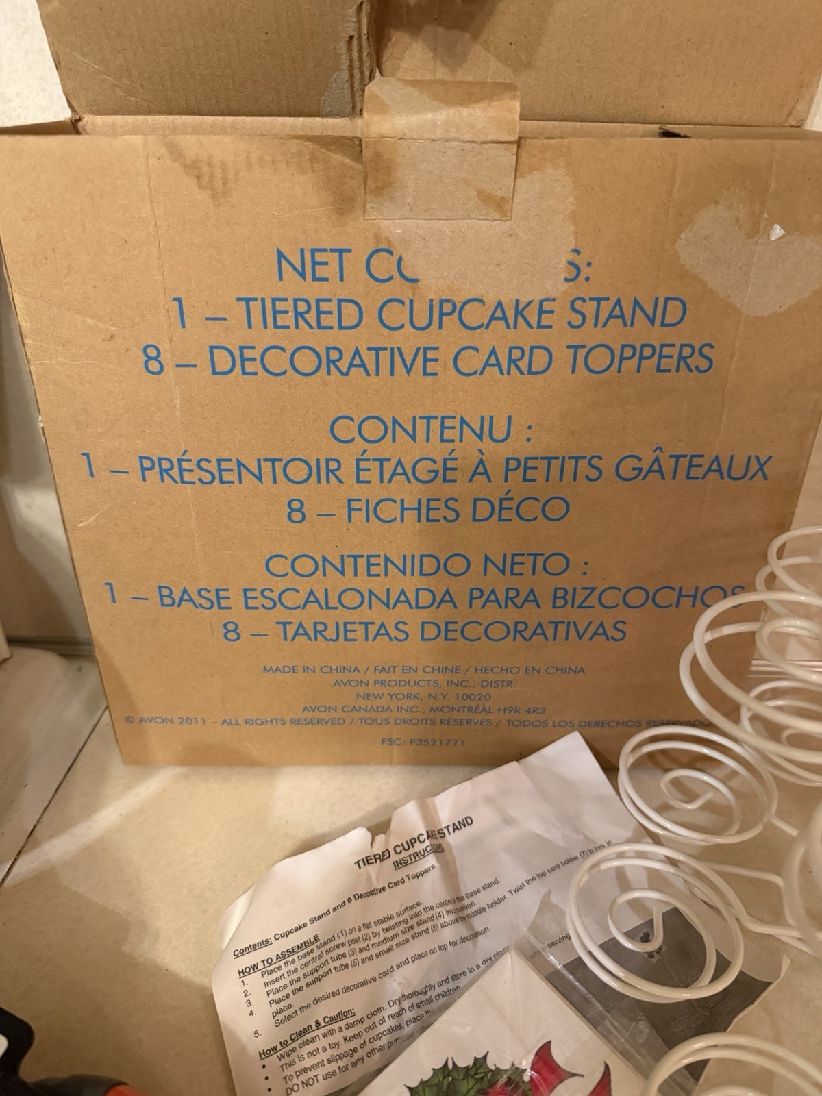 Avon 3 Tier Wire Cupcake Stand White Dessert Display w/ Holiday Card Toppers Box gallery