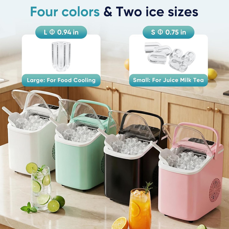Ice Maker Countertop, Ice Machine with Portable Handle, Basket and Scoop, 26Lbs gallery