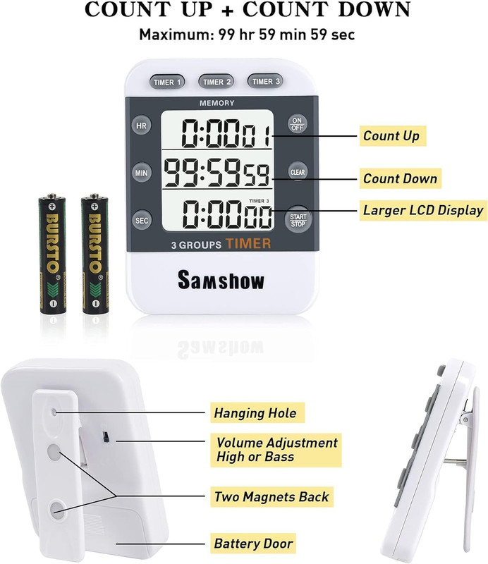 (2 Pack) Digital Kitchen Timers for Cooking Triple Timer Count Up/Down Dual Time gallery