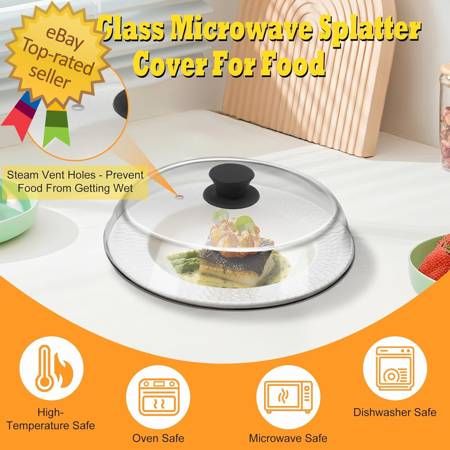 10In Glass Microwave Splatter Cover for Food, 10In Glass Microwave Cover for Foo gallery