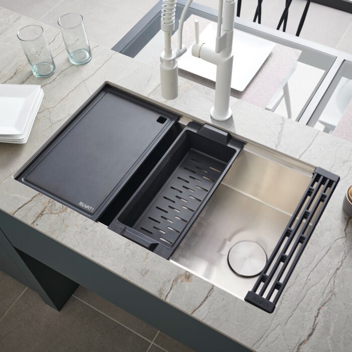 Ruvati 33" Workstation Slope Bottom Offset Drain Kitchen Sink- RVH8597 gallery
