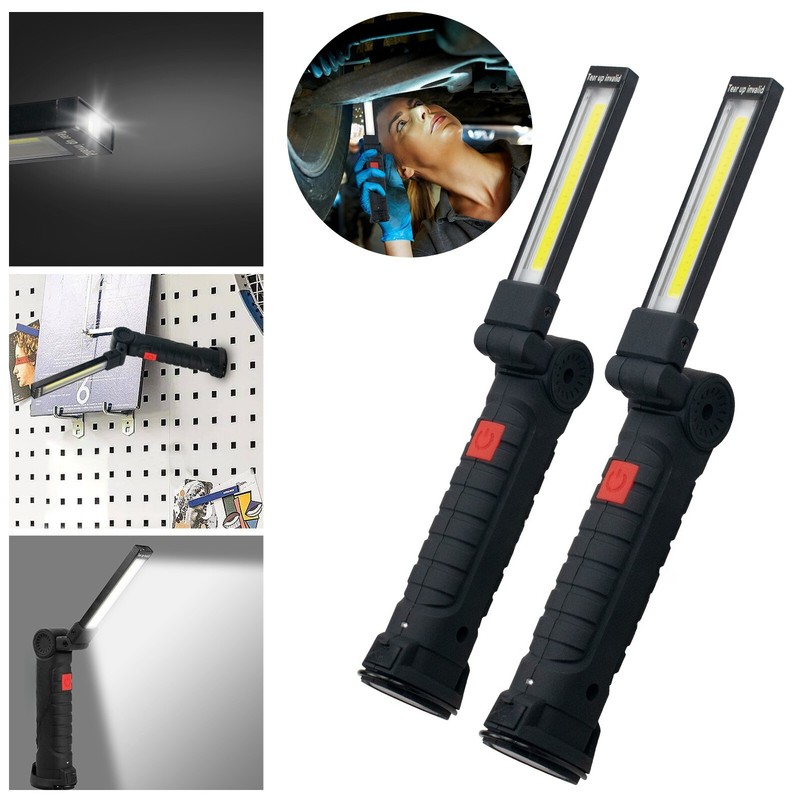 2 Pack Magnetic Base LED COB Work Light Rechargeable Mechanic Torch Flashlight gallery