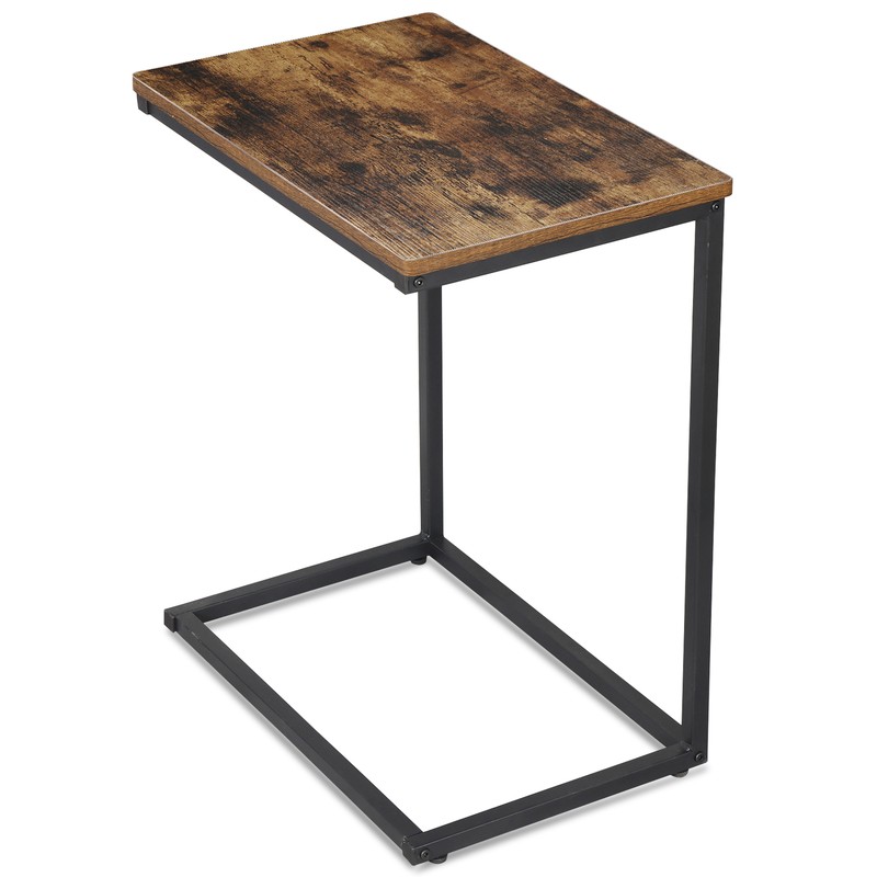 C Shaped End Table Under Sofa Tray for Snack Laptop TV Dinner Rustic Brown Black gallery