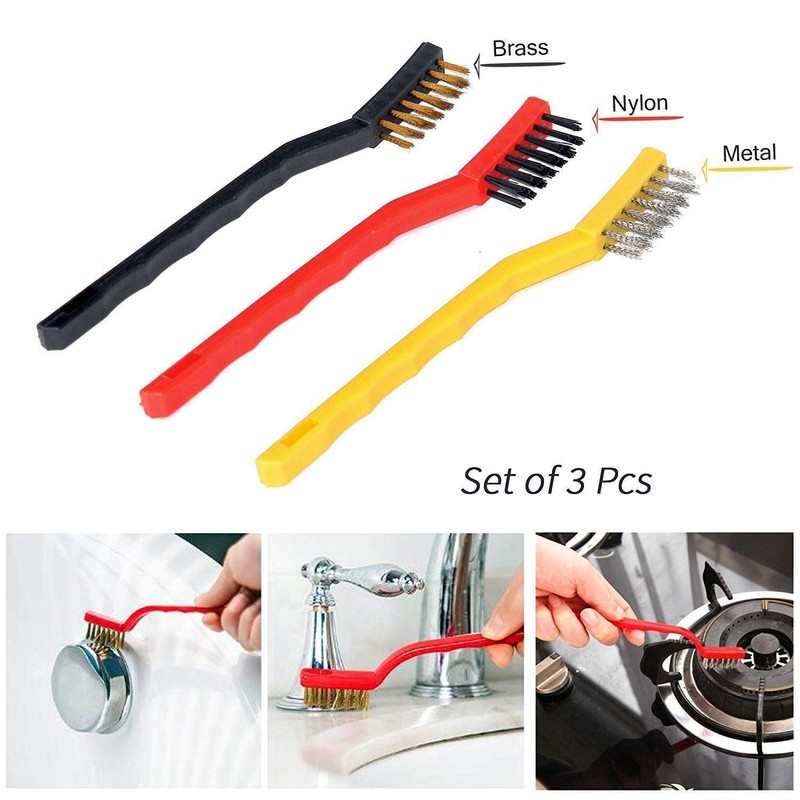 3Pcs Mini Wire Brush Brass Stainless Steel Nylon for Cleaning and Rust Removing gallery