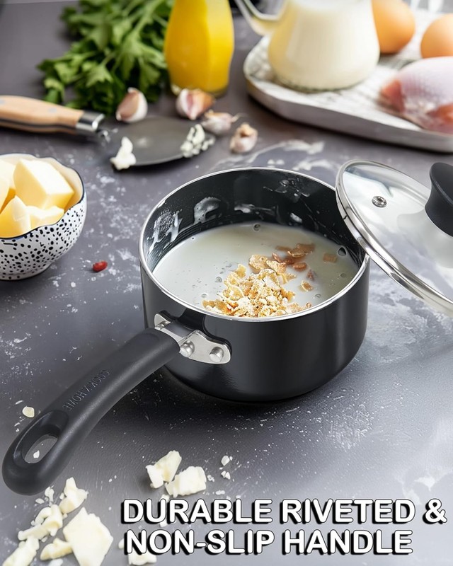 Basic 3 Quart Nonstick Saucepan with Glass Lid, Non Stick Aluminum Sauce Pan,... gallery