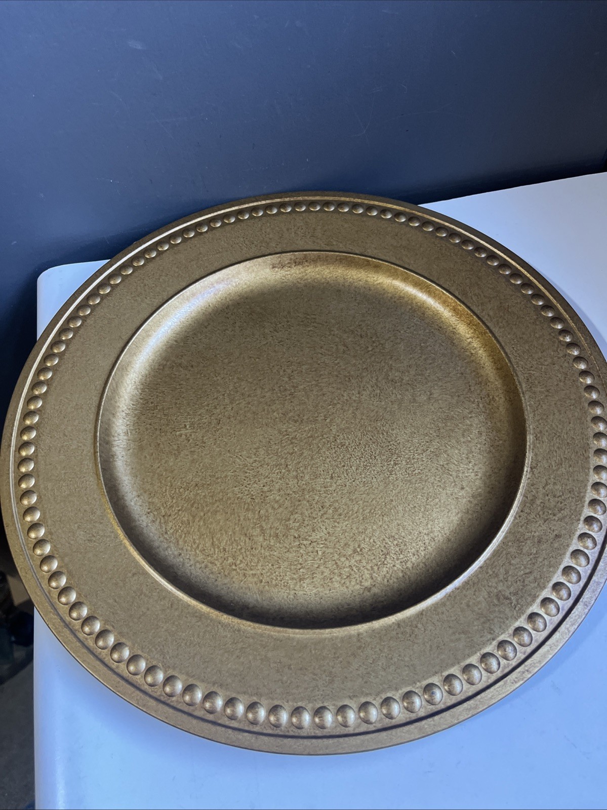 Christmas Antique Gold Plastic Charger Plate with Beaded Rims, 13 in Open Box gallery