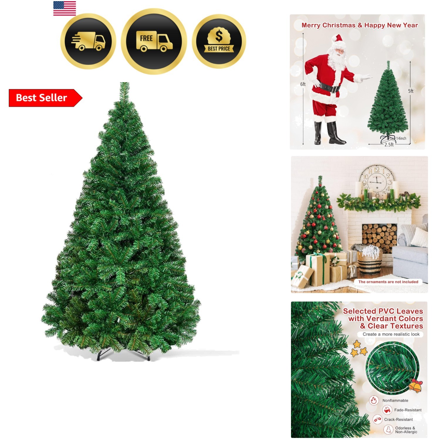 5ft Artificial Christmas Tree, Unlit Christmas Pine Tree with 350 PVC Branch ... gallery