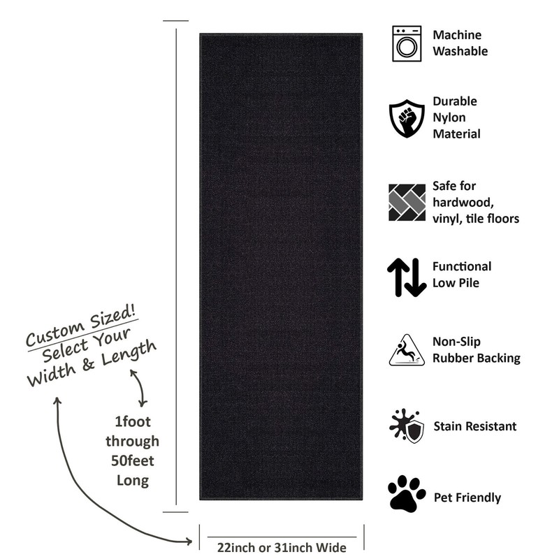 Custom Size SOLID BLACK Stair Hallway Runner Rug Non Slip Rubber Back gallery