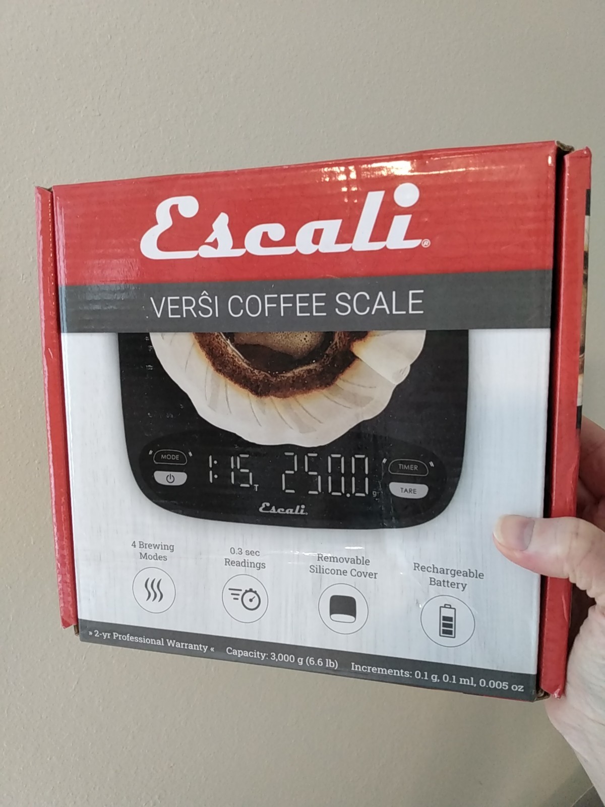 Escali Versi Digital Coffee Scale with Timer, 6.6 lb Capacity, Black Model CF63B gallery